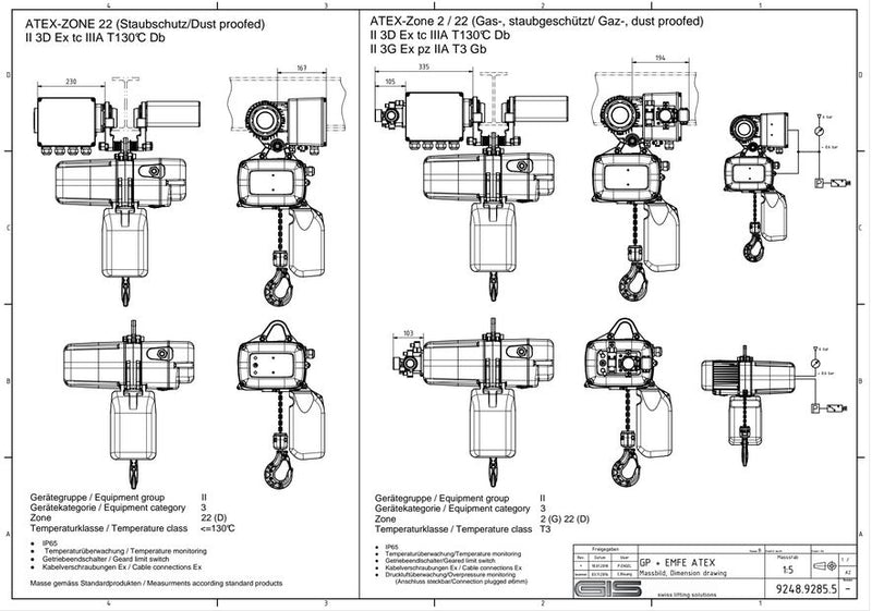 ATEX Hoist - Dimensional Drawing - LTM Lift Turn Move