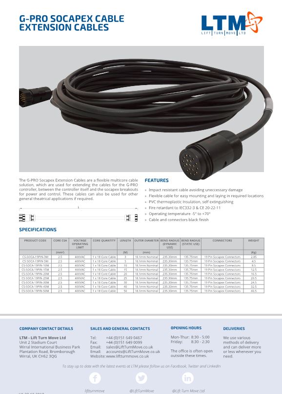 G-PRO Socapex Extension Cable - Datasheet