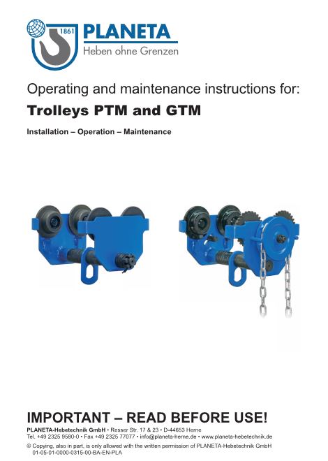 Planeta Push Travel Trolleys - PTM & GTM  - Operating instructions - LTM Lift Turn Move